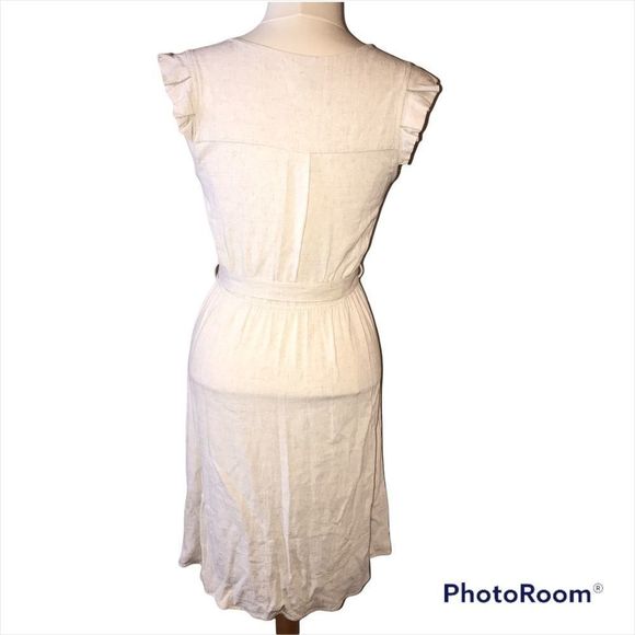🆕 MONTEAU Flutter Cap Sleeve Linen Blend Button Front Dress size M Medium - Picture 2 of 5